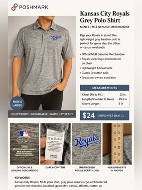 MLB Gray Royals Script Polo Shirt